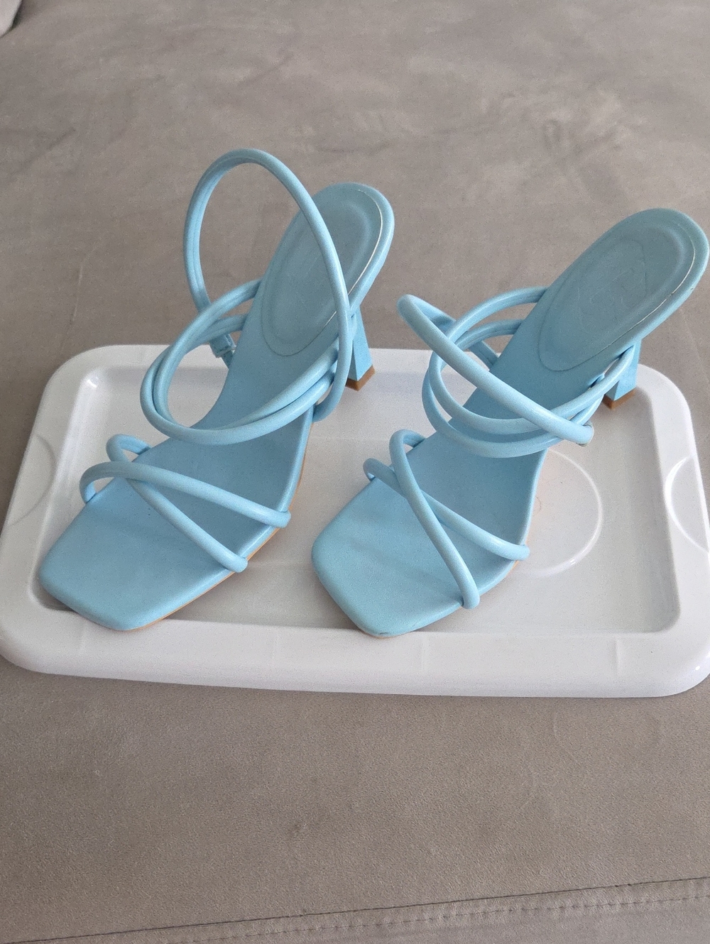 Blue Strappy Square-Toe Heeled Sandals